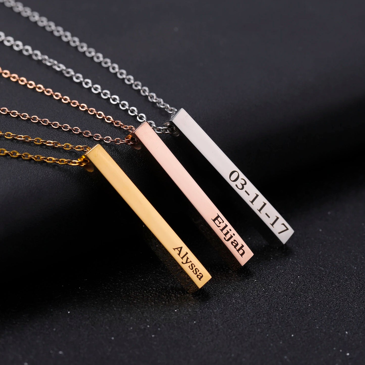 Custom Engraved 3D Name Bar Necklace – Stainless Steel Jewelry