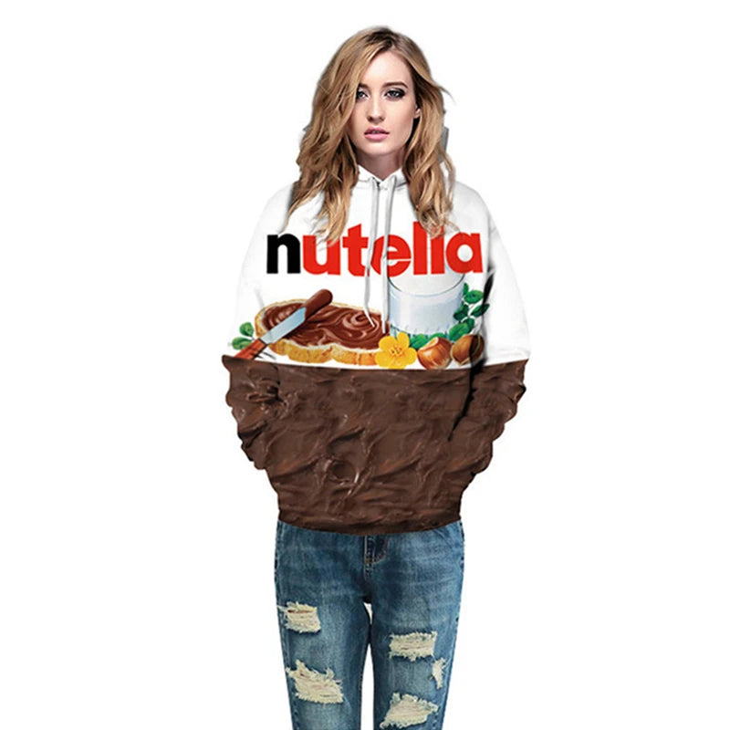 3D Nutella Print Hoodie Unisex Hip Hop Casual Sweatshirt Pullover