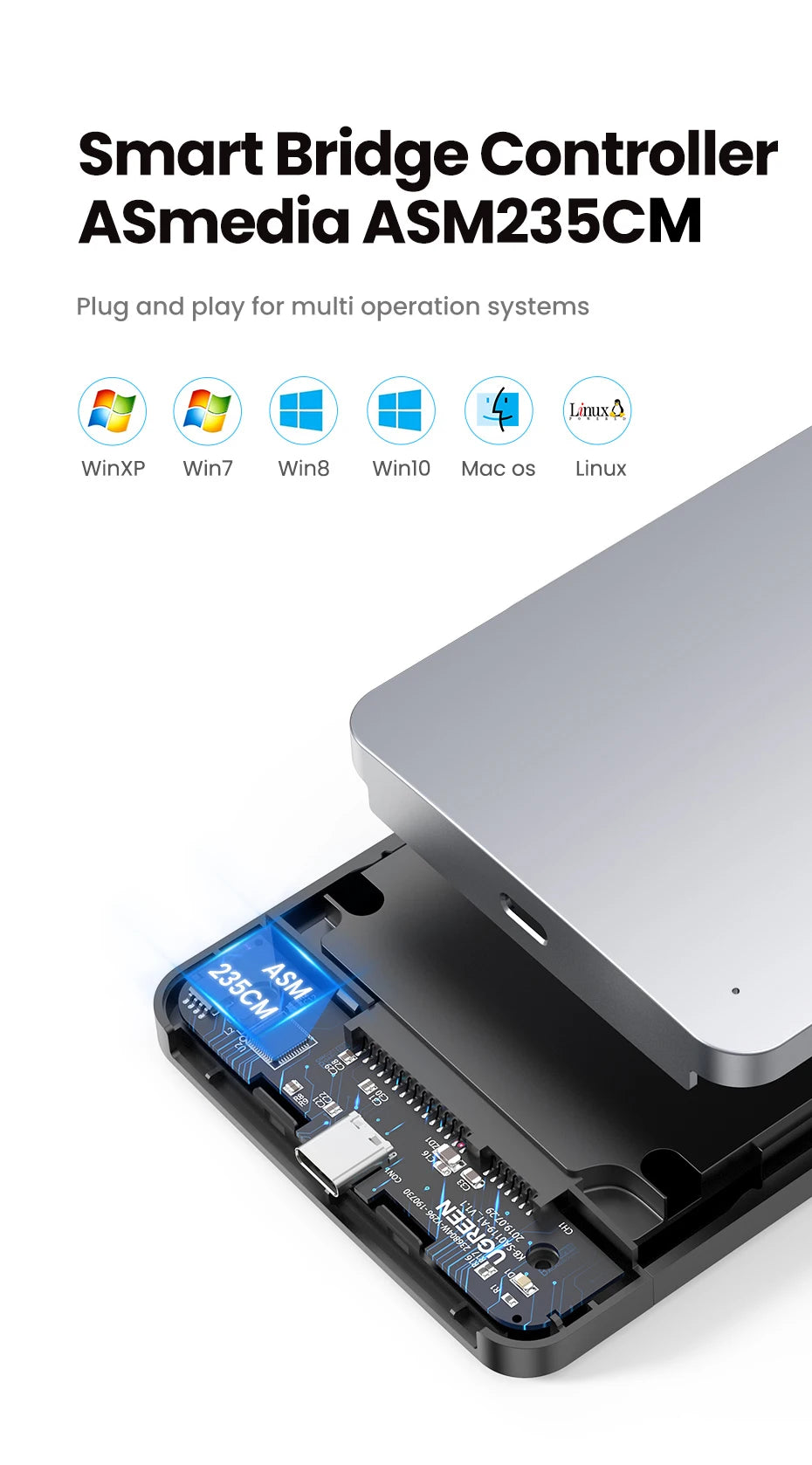 2.5" SATA to USB-C 3.1 Gen 2 HDD SSD Enclosure Aluminum Case