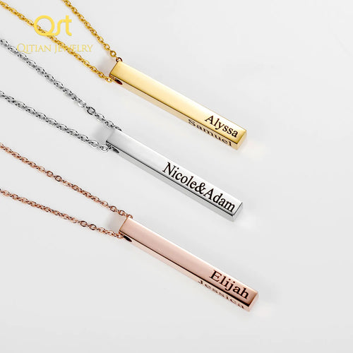 Custom Engraved 3D Name Bar Necklace – Stainless Steel Jewelry