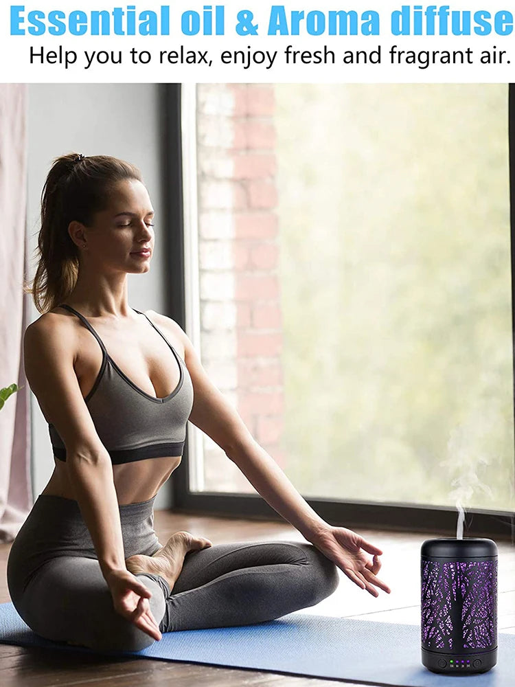 100ml Ultrasonic Aroma Diffuser – Metal Design & 7-Color LED