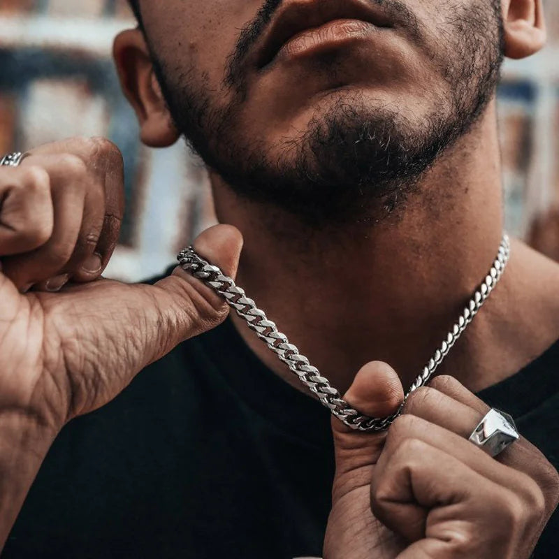 Basic Punk Stainless Steel Curb Cuban Necklaces – Black & Gold