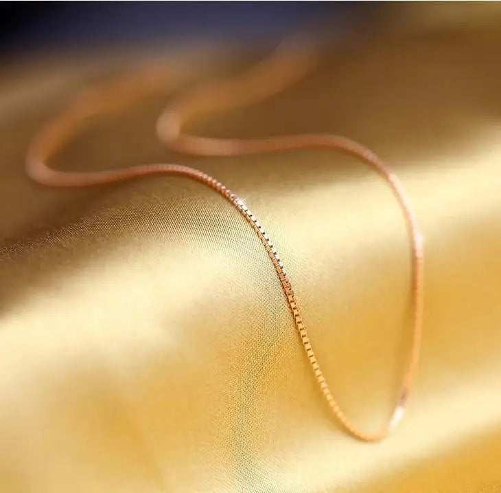 925 Sterling Silver Rose Gold Box Chain Necklace – Short & Stylish