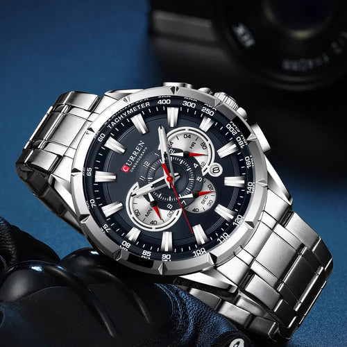 Casual Sport Chronograph Men’s Watch – Stainless Steel Band Quartz