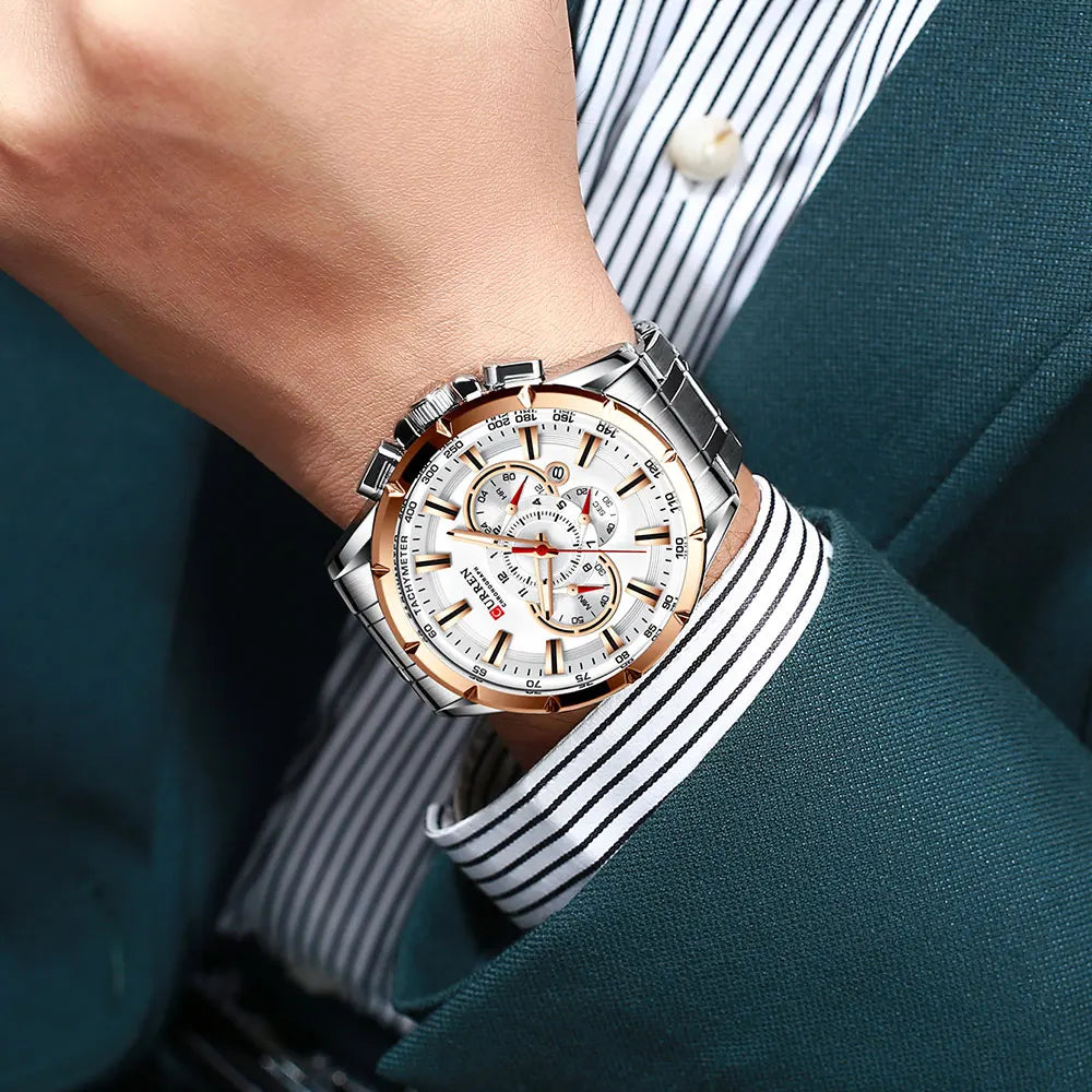 Casual Sport Chronograph Men’s Watch – Stainless Steel Band Quartz