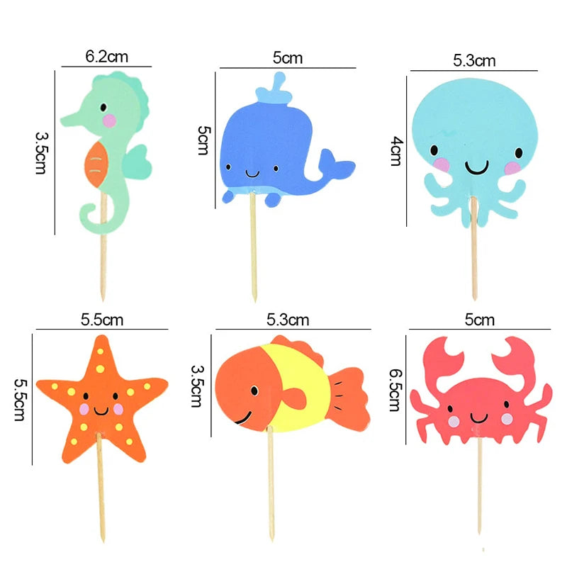 24pcs Ocean Cupcake Toppers – Under the Sea Party Decorations