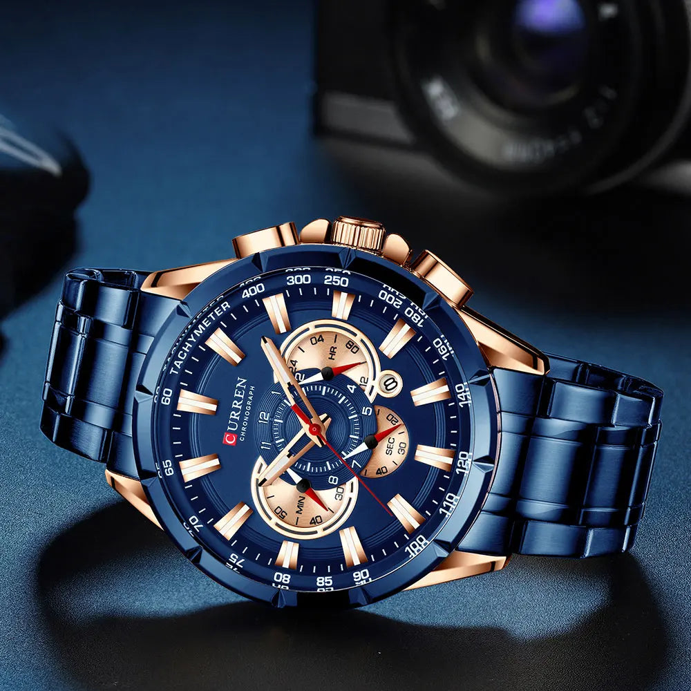 Casual Sport Chronograph Men’s Watch – Stainless Steel Band Quartz