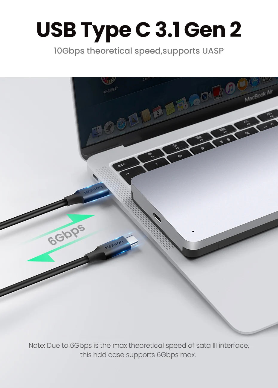 2.5" SATA to USB-C 3.1 Gen 2 HDD SSD Enclosure Aluminum Case