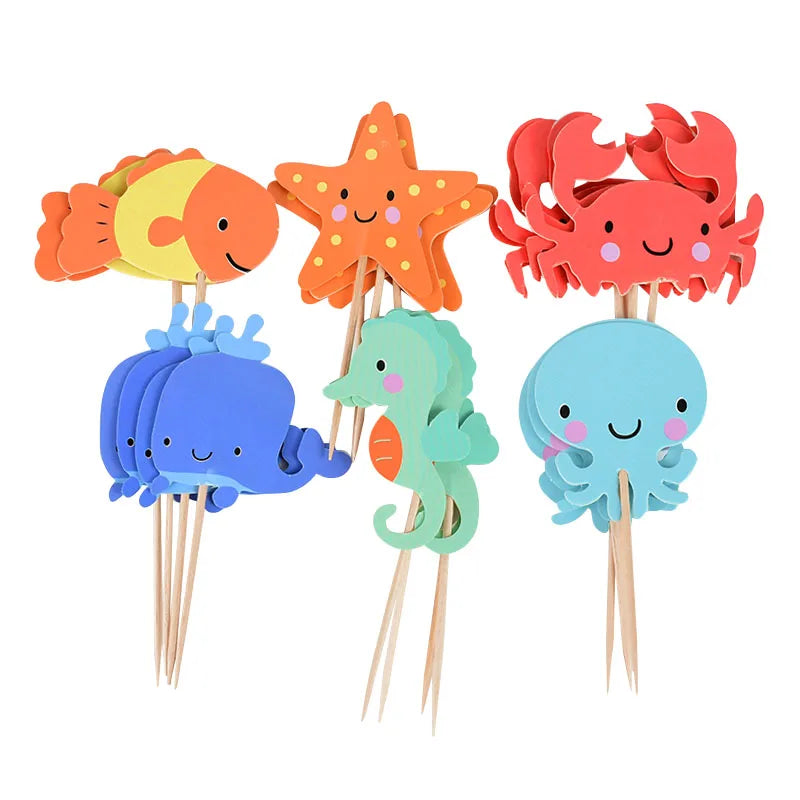 24pcs Ocean Cupcake Toppers – Under the Sea Party Decorations