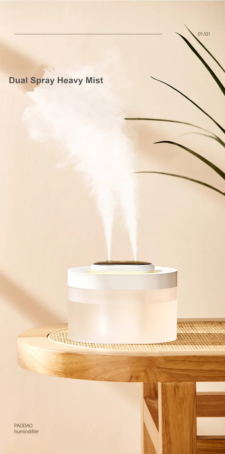1L Double Nozzle LED Air Humidifier – Rechargeable Ultrasonic Diffuser