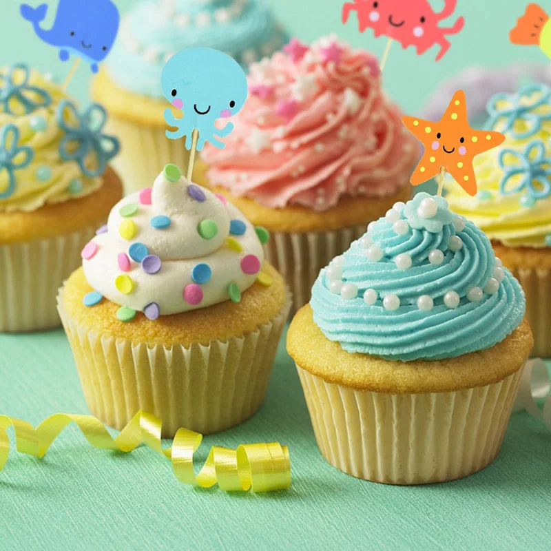 24pcs Ocean Cupcake Toppers – Under the Sea Party Decorations