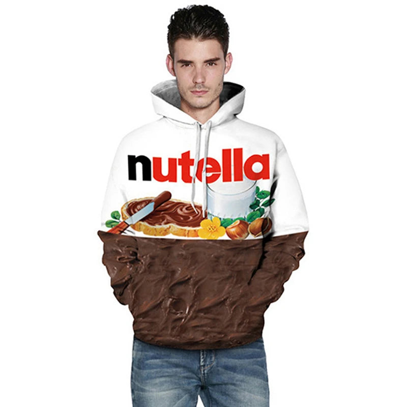 3D Nutella Print Hoodie Unisex Hip Hop Casual Sweatshirt Pullover