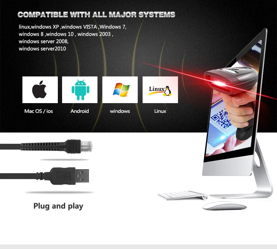 Wireless Handheld Barcode Scanner & Bluetooth 1D/2D QR Reader