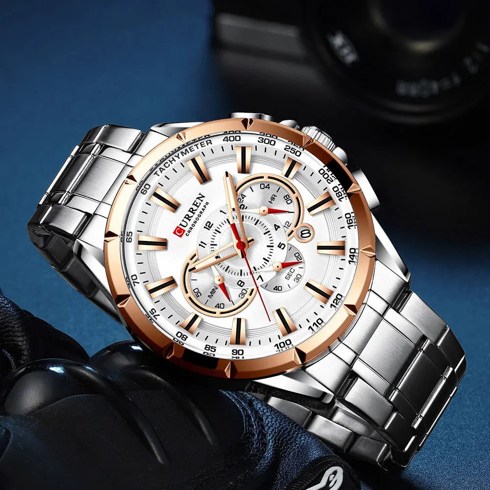 Casual Sport Chronograph Men’s Watch – Stainless Steel Band Quartz