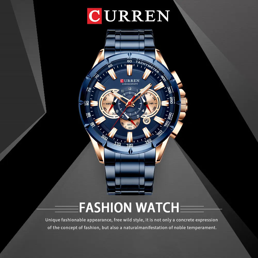 Casual Sport Chronograph Men’s Watch – Stainless Steel Band Quartz
