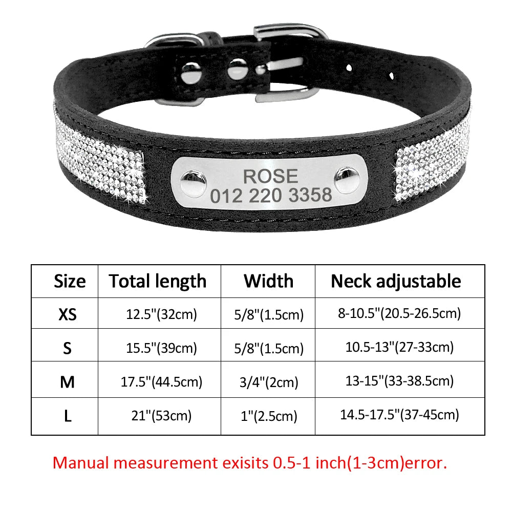 Custom Leather Pet Collar – Engraved Rhinestone Dog Collar