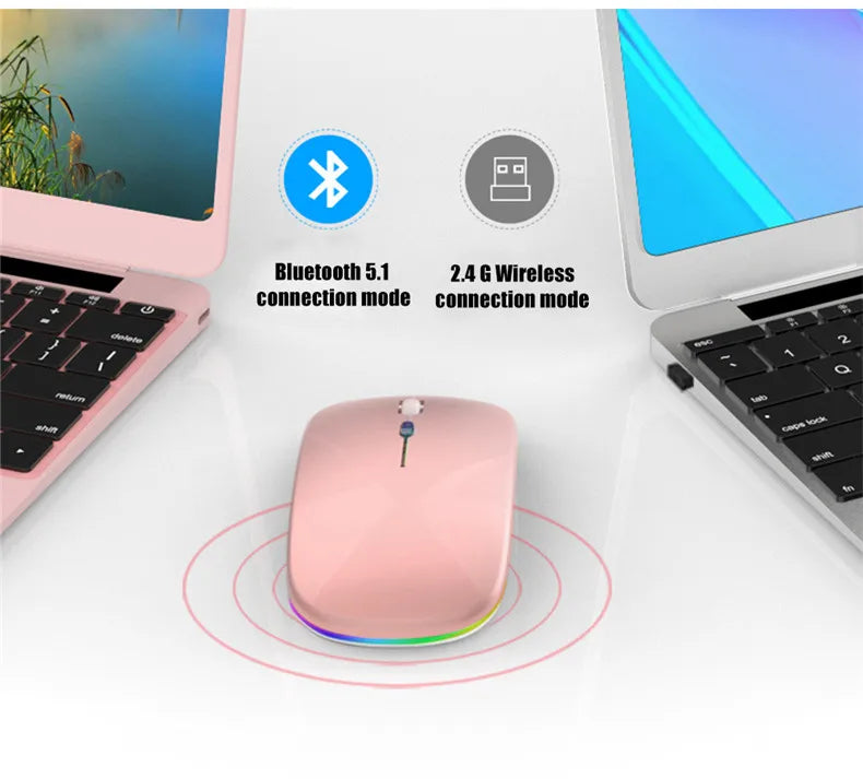 LED Wireless Bluetooth Mouse – USB Rechargeable RGB Silent Mouse