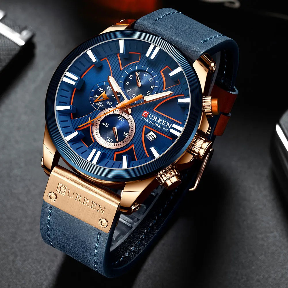 Chronograph Sport Men’s Quartz Watch – Leather Strap Fashion Gift