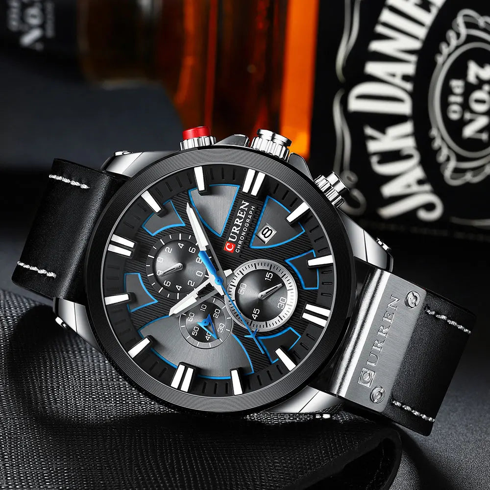 Chronograph Sport Men’s Quartz Watch – Leather Strap Fashion Gift