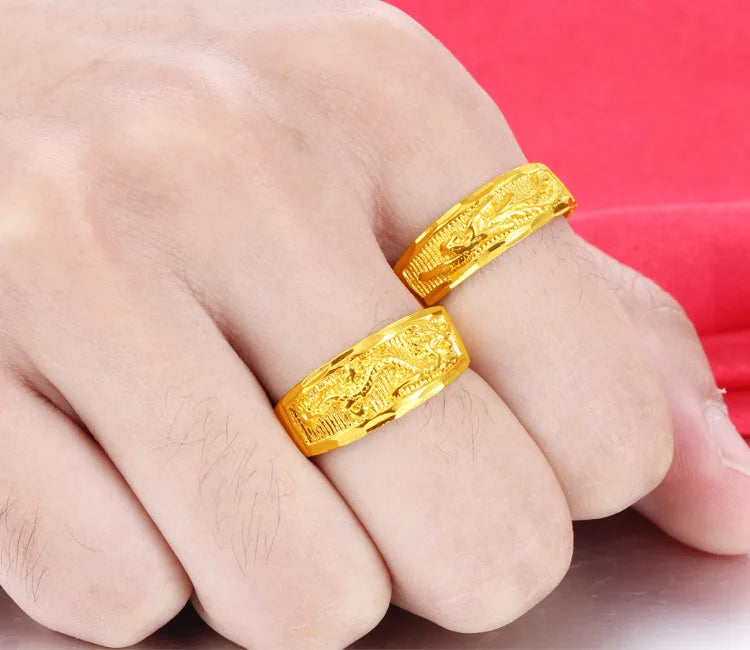 Gold Color Opening Rings for Couples – Dragon & Phoenix Design