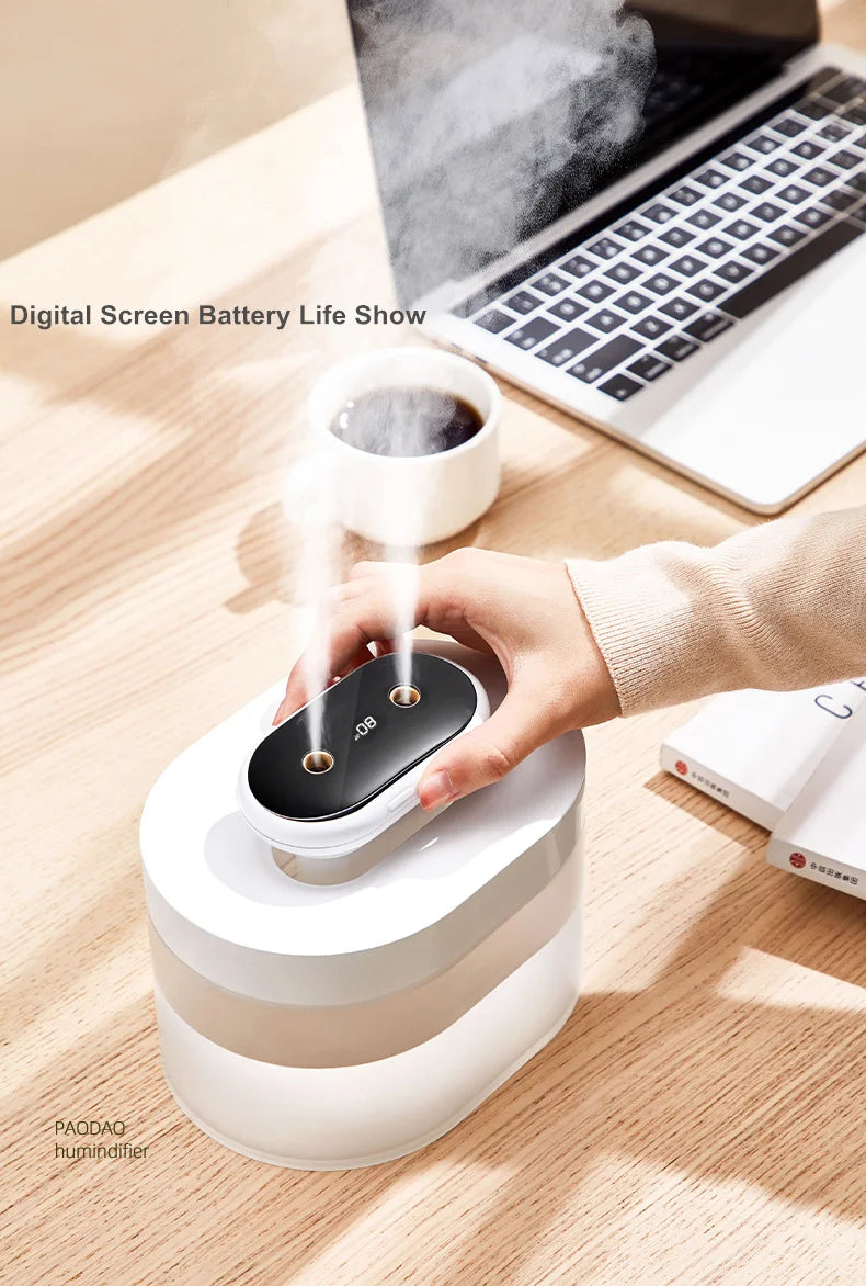 1L Double Nozzle LED Air Humidifier – Rechargeable Ultrasonic Diffuser