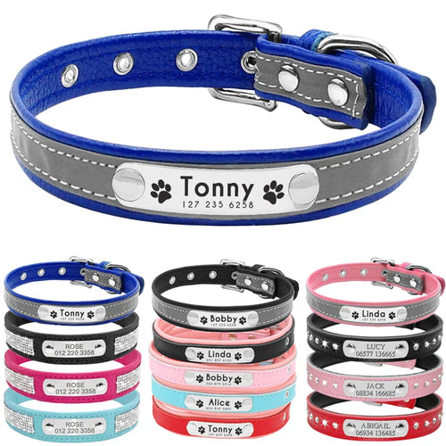 Custom Leather Pet Collar – Engraved Rhinestone Dog Collar