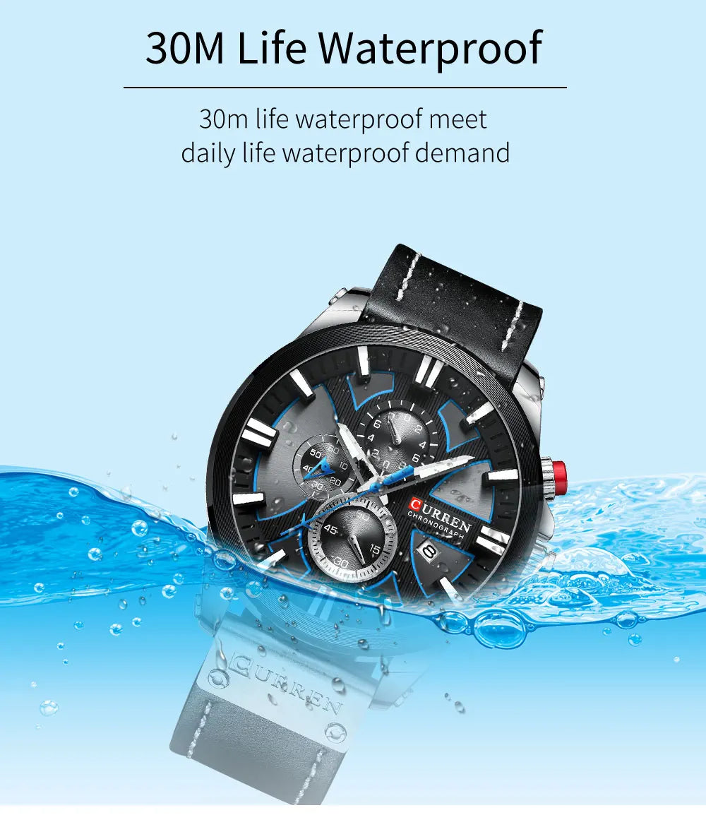 Chronograph Sport Men’s Quartz Watch – Leather Strap Fashion Gift