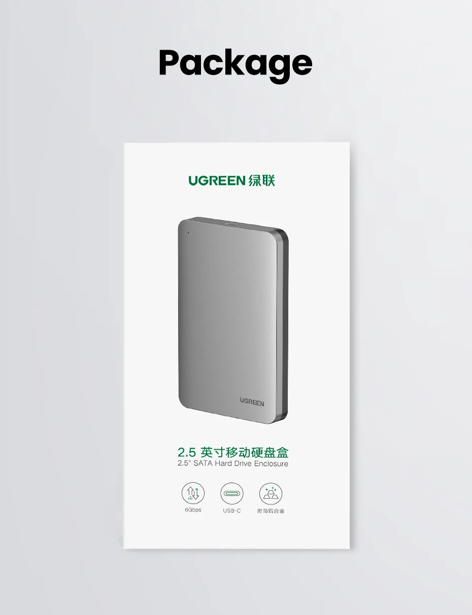 2.5" SATA to USB-C 3.1 Gen 2 HDD SSD Enclosure Aluminum Case