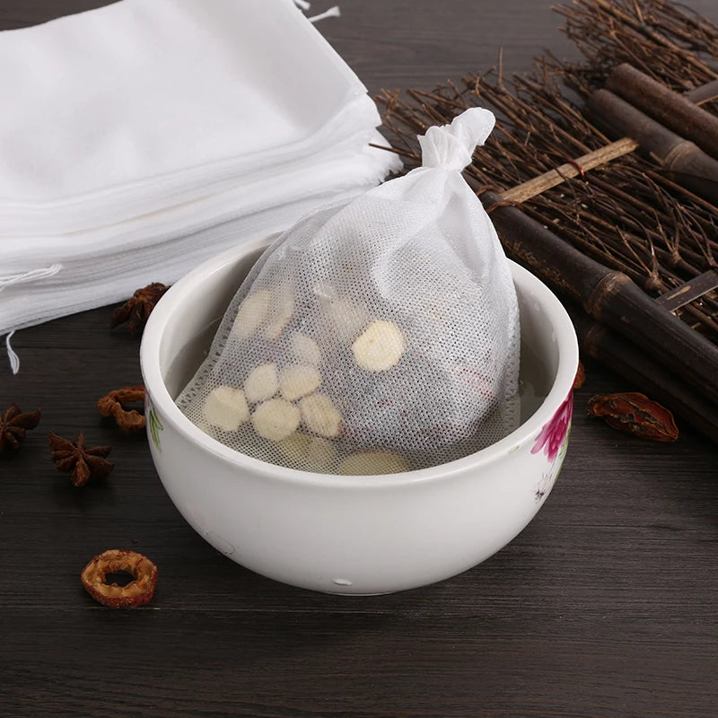 100 Pcs Disposable Tea Bags – Food Grade Non-Woven Infuser Bags