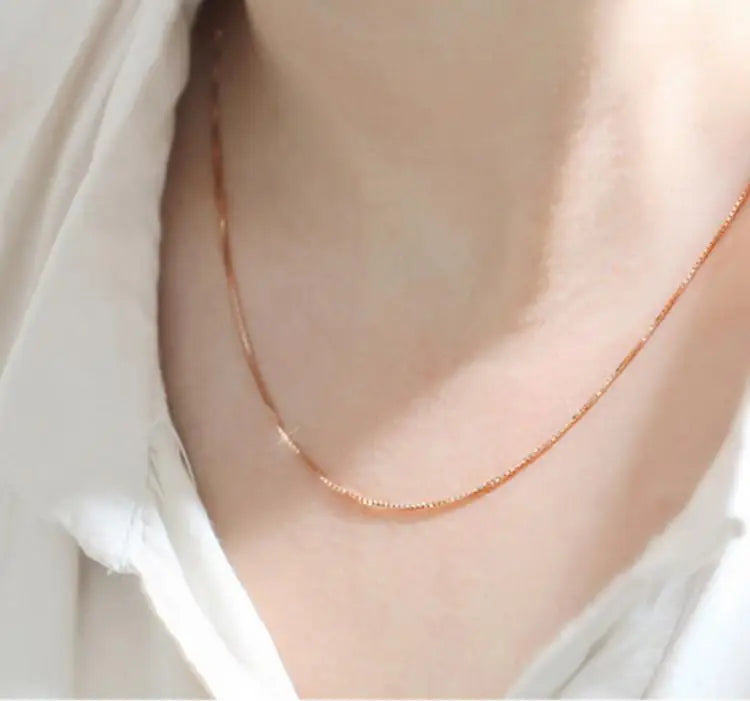 925 Sterling Silver Rose Gold Box Chain Necklace – Short & Stylish