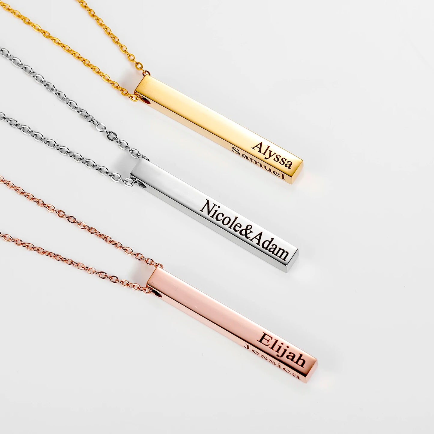 Custom Engraved 3D Name Bar Necklace – Stainless Steel Jewelry