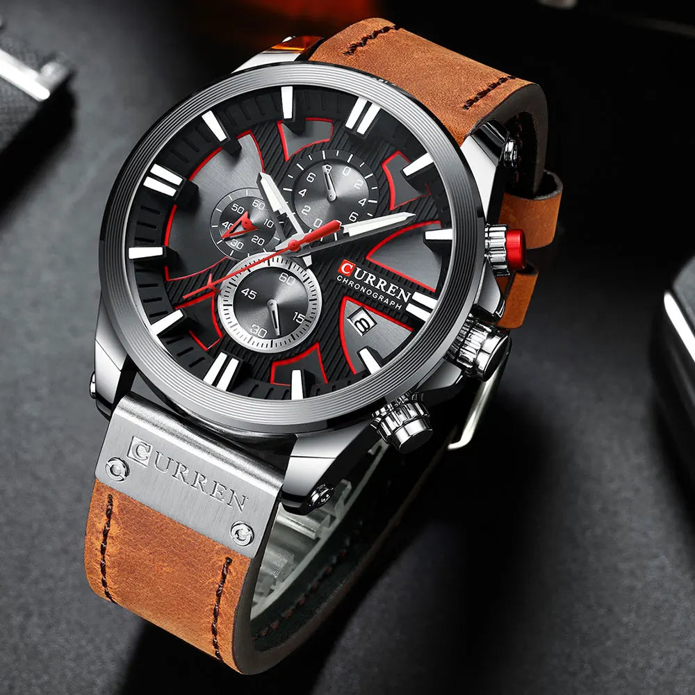 Chronograph Sport Men’s Quartz Watch – Leather Strap Fashion Gift