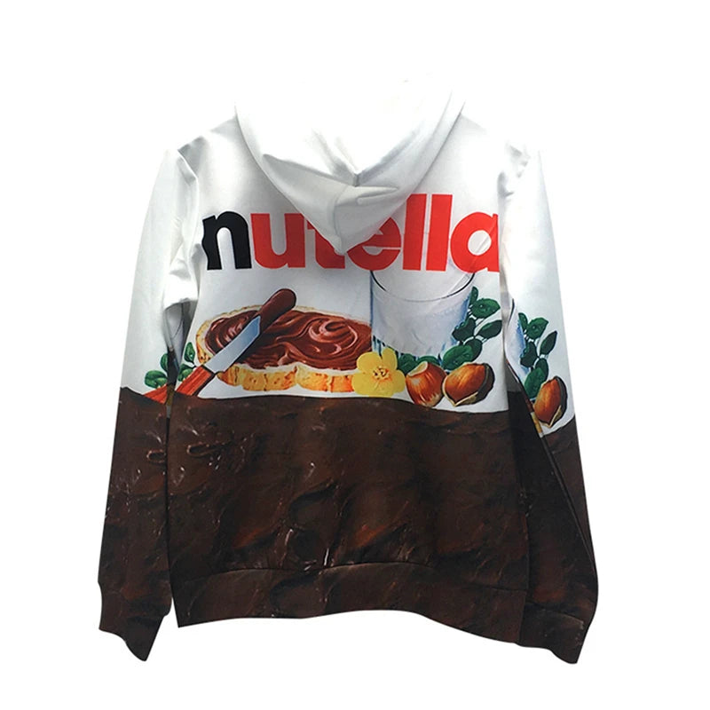 3D Nutella Print Hoodie Unisex Hip Hop Casual Sweatshirt Pullover