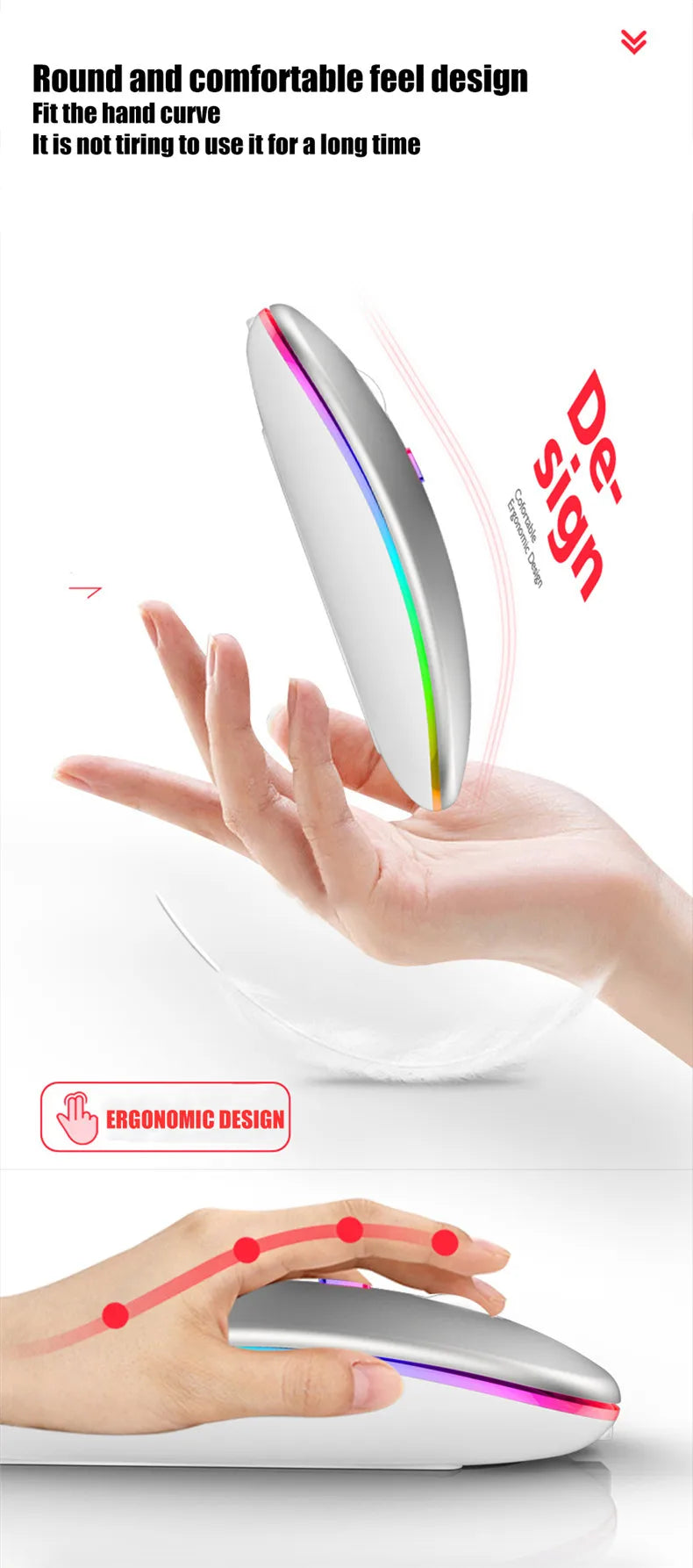 LED Wireless Bluetooth Mouse – USB Rechargeable RGB Silent Mouse