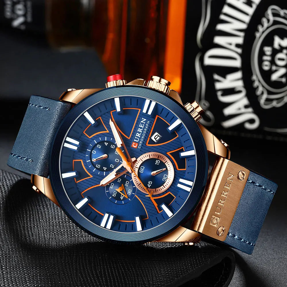 Chronograph Sport Men’s Quartz Watch – Leather Strap Fashion Gift