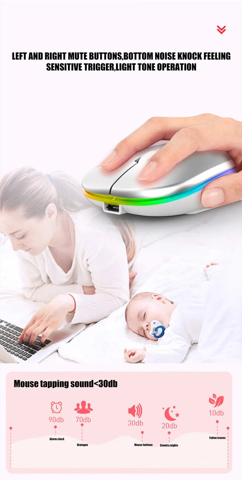 LED Wireless Bluetooth Mouse – USB Rechargeable RGB Silent Mouse