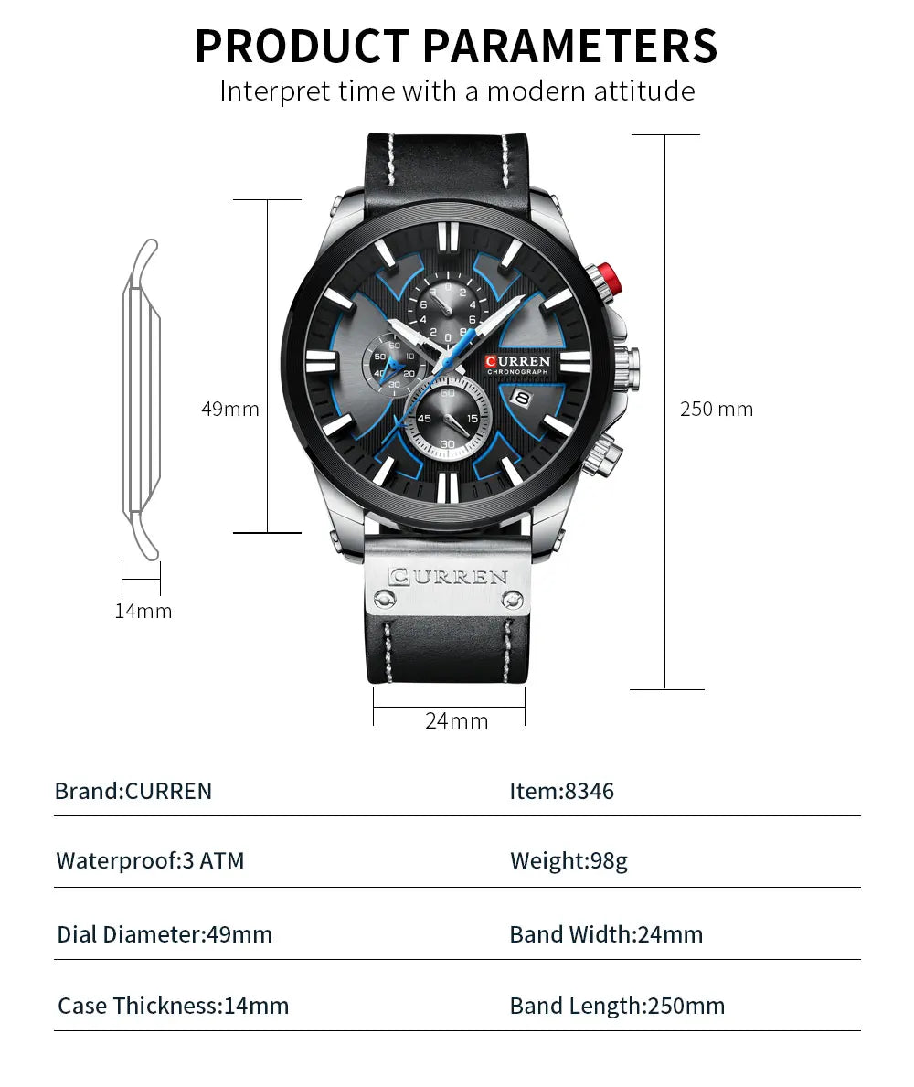 Chronograph Sport Men’s Quartz Watch – Leather Strap Fashion Gift