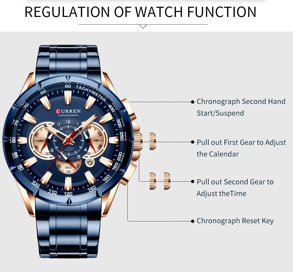 Casual Sport Chronograph Men’s Watch – Stainless Steel Band Quartz