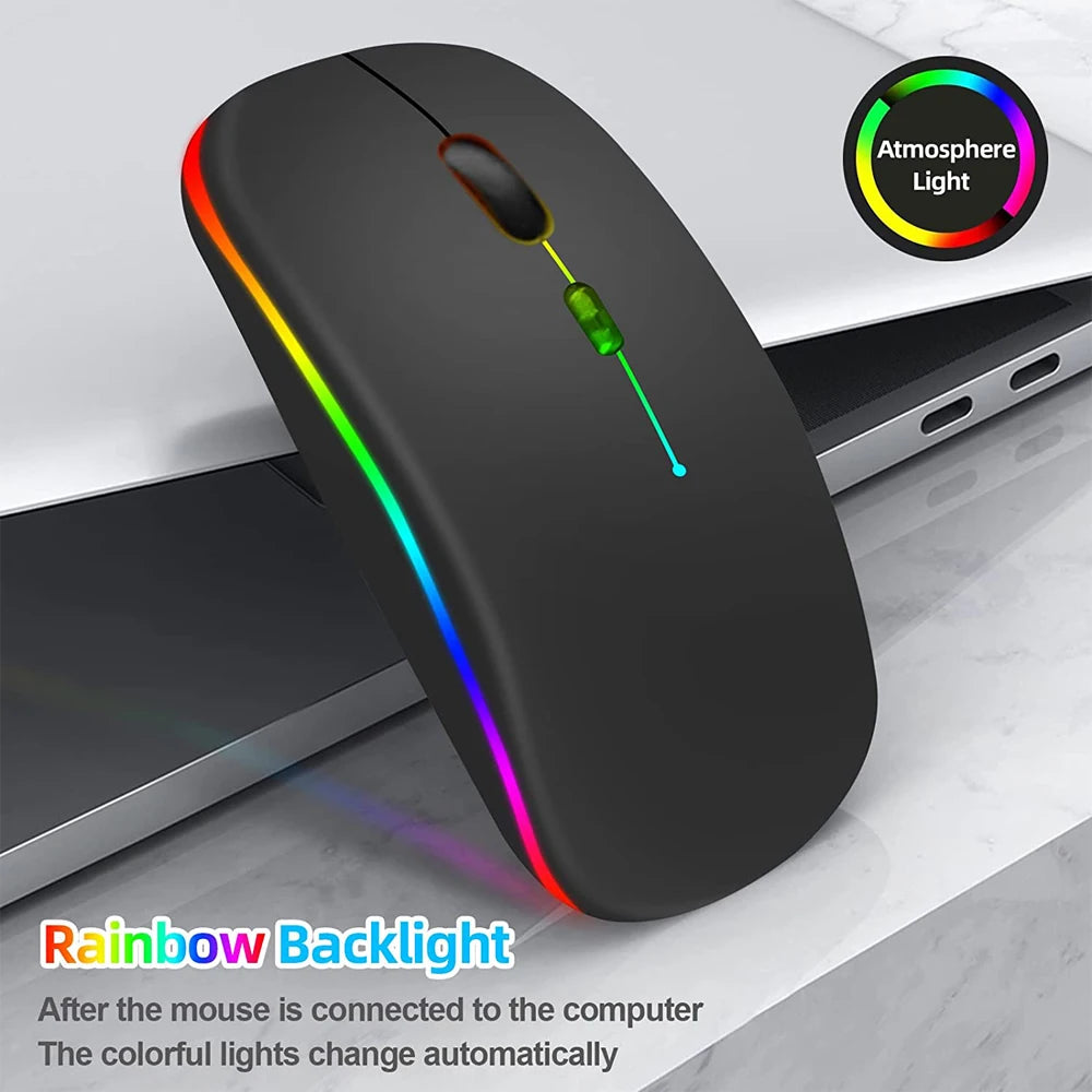 LED Wireless Bluetooth Mouse – USB Rechargeable RGB Silent Mouse