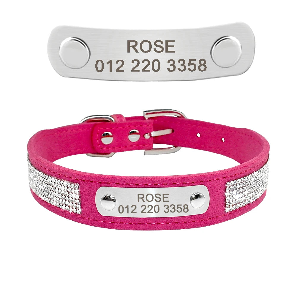 Custom Leather Pet Collar – Engraved Rhinestone Dog Collar