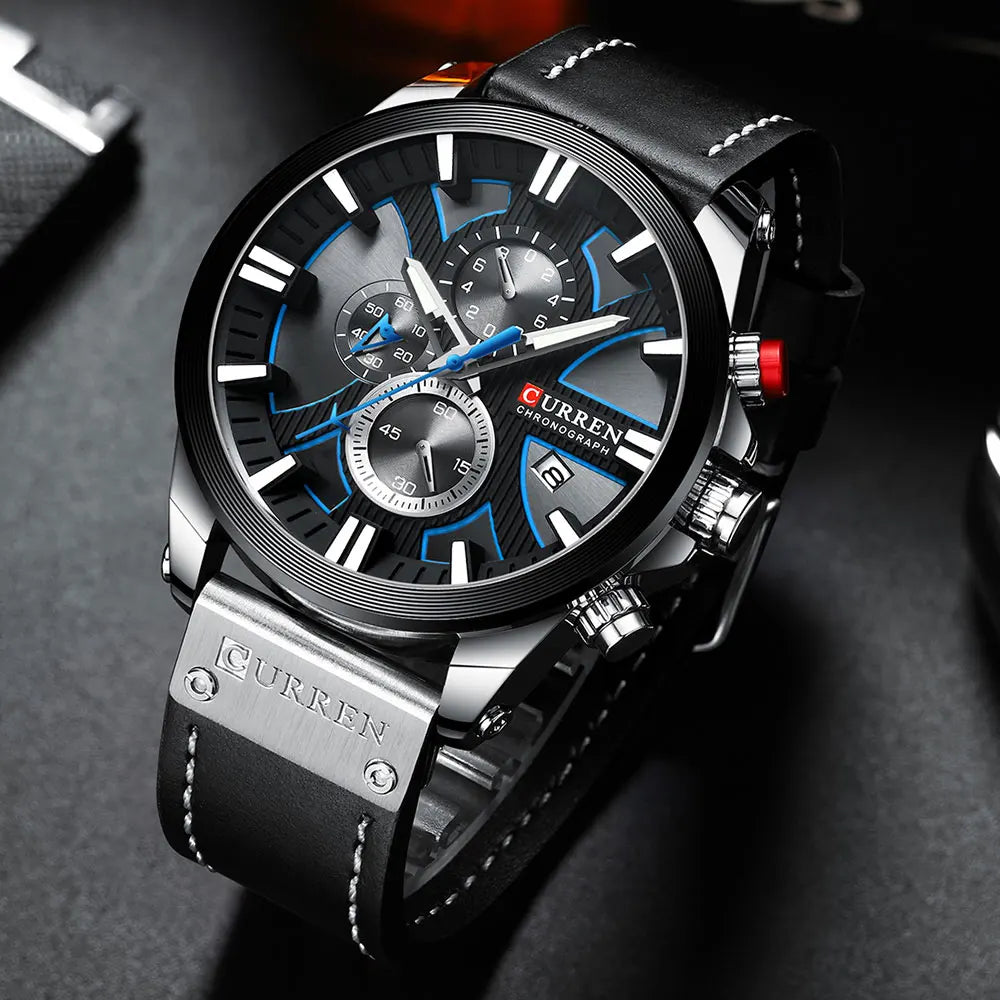 Chronograph Sport Men’s Quartz Watch – Leather Strap Fashion Gift