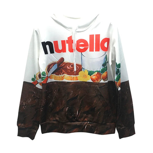 3D Nutella Print Hoodie Unisex Hip Hop Casual Sweatshirt Pullover