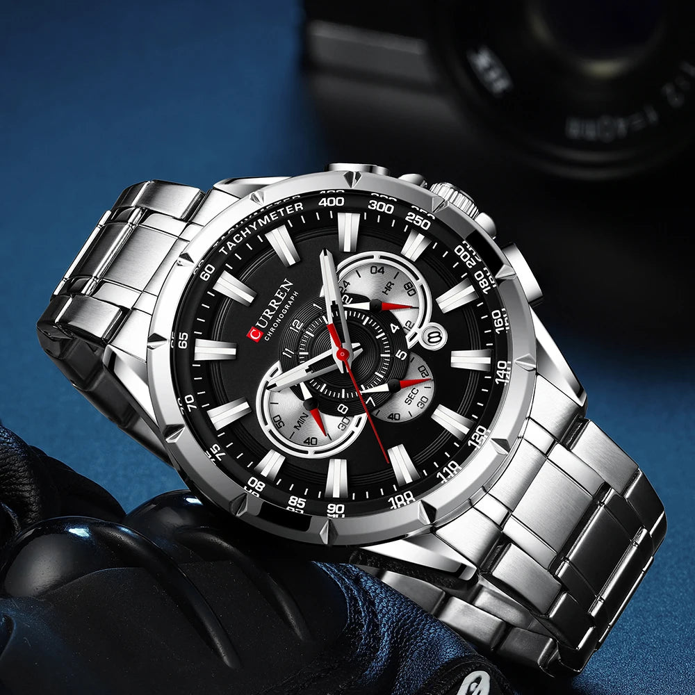 Casual Sport Chronograph Men’s Watch – Stainless Steel Band Quartz