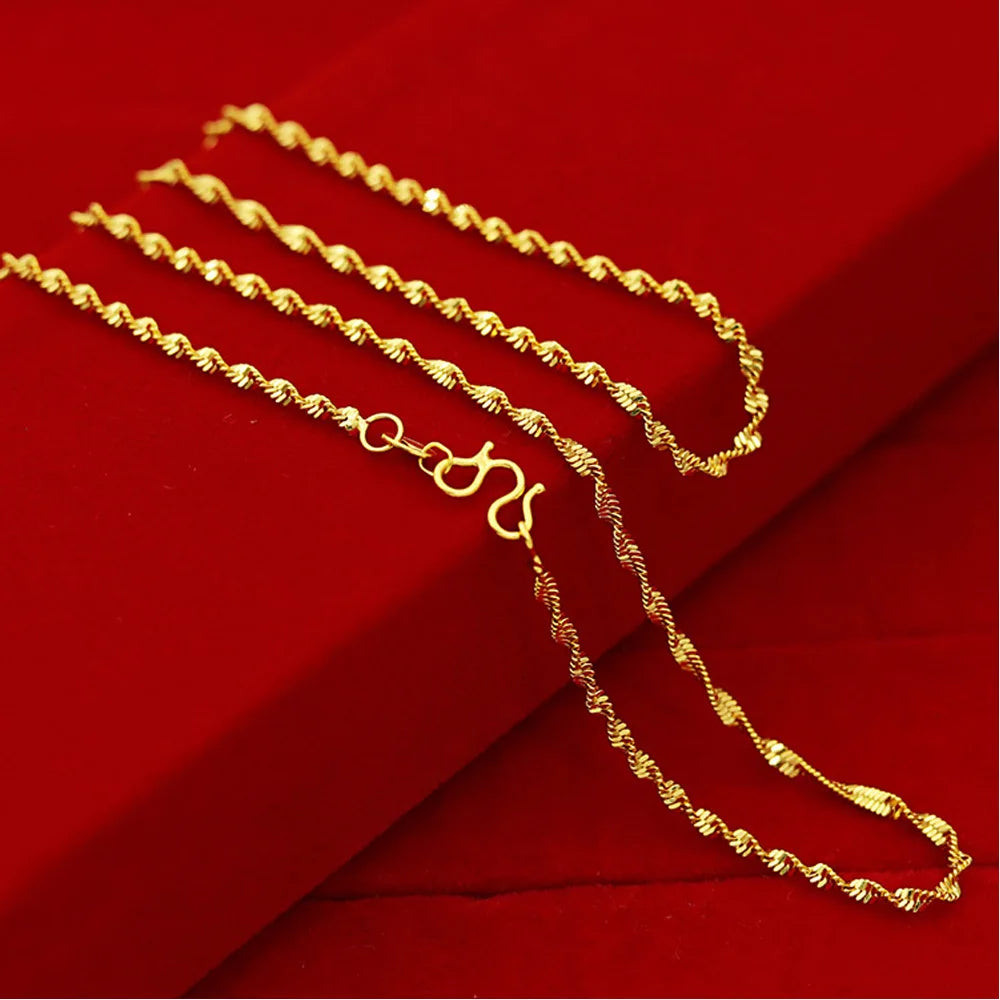 Yellow Gold Plated Wave Chain Necklace – 45cm Snake, Box, O Links