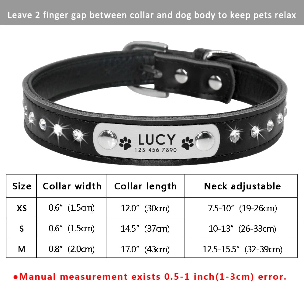 Custom Leather Pet Collar – Engraved Rhinestone Dog Collar