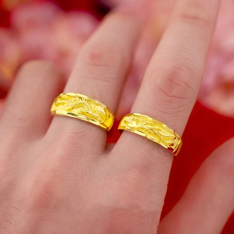 Gold Color Opening Rings for Couples – Dragon & Phoenix Design
