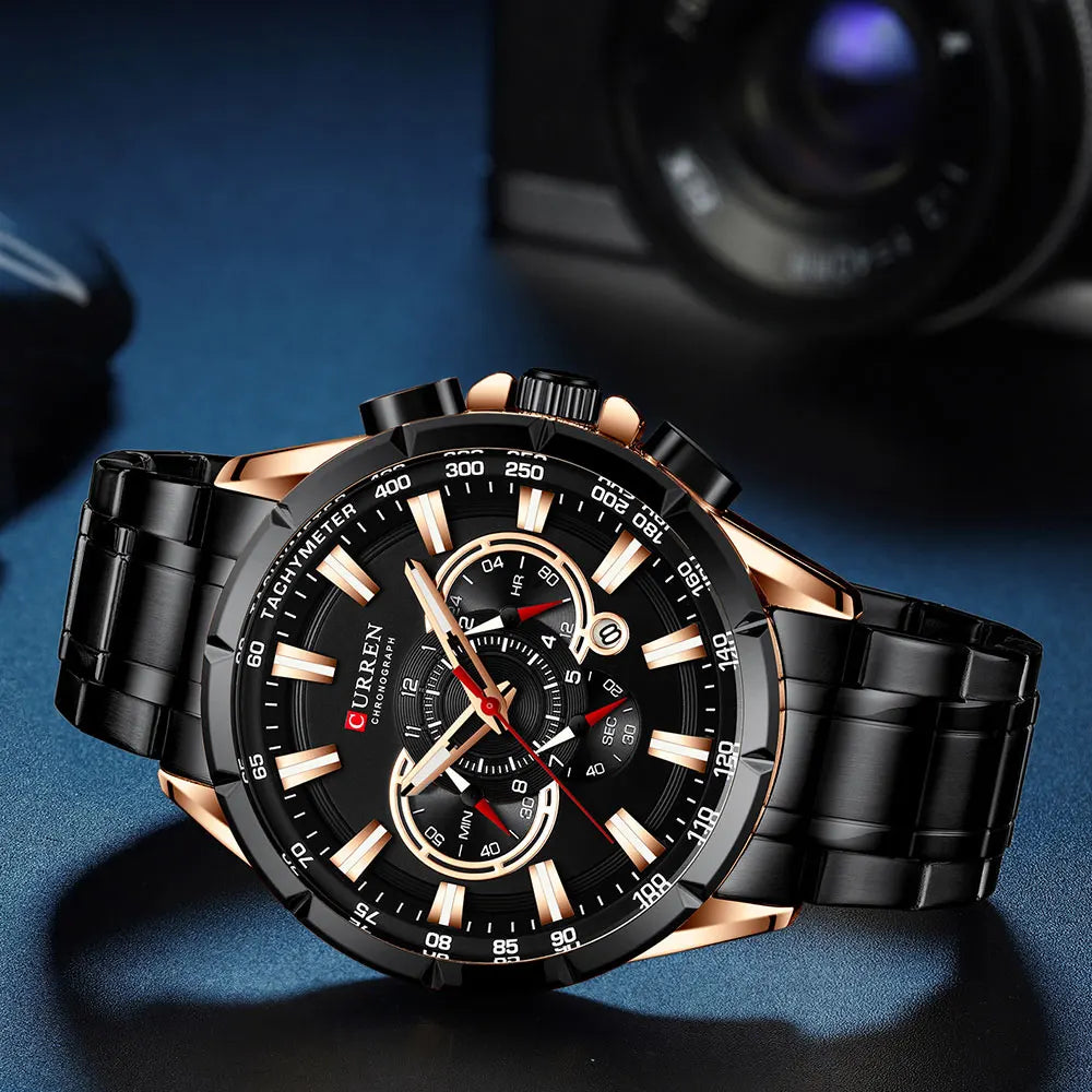 Casual Sport Chronograph Men’s Watch – Stainless Steel Band Quartz