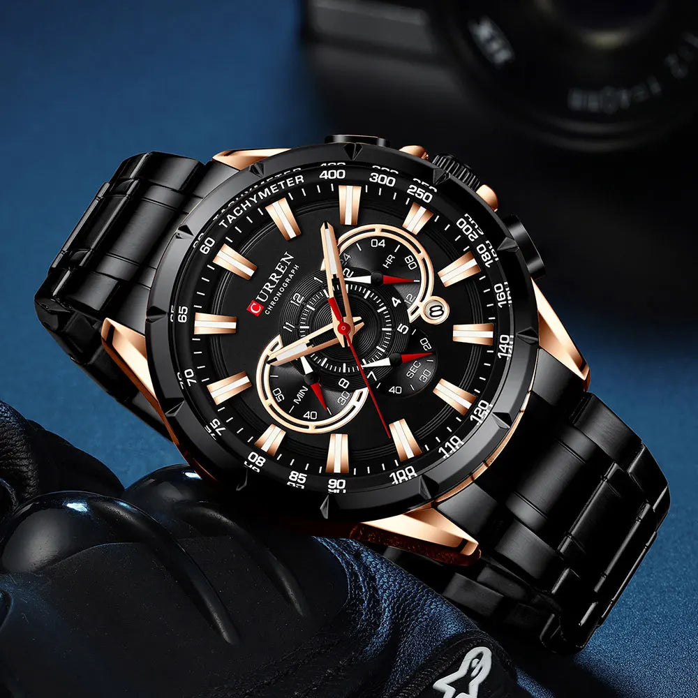 Casual Sport Chronograph Men’s Watch – Stainless Steel Band Quartz