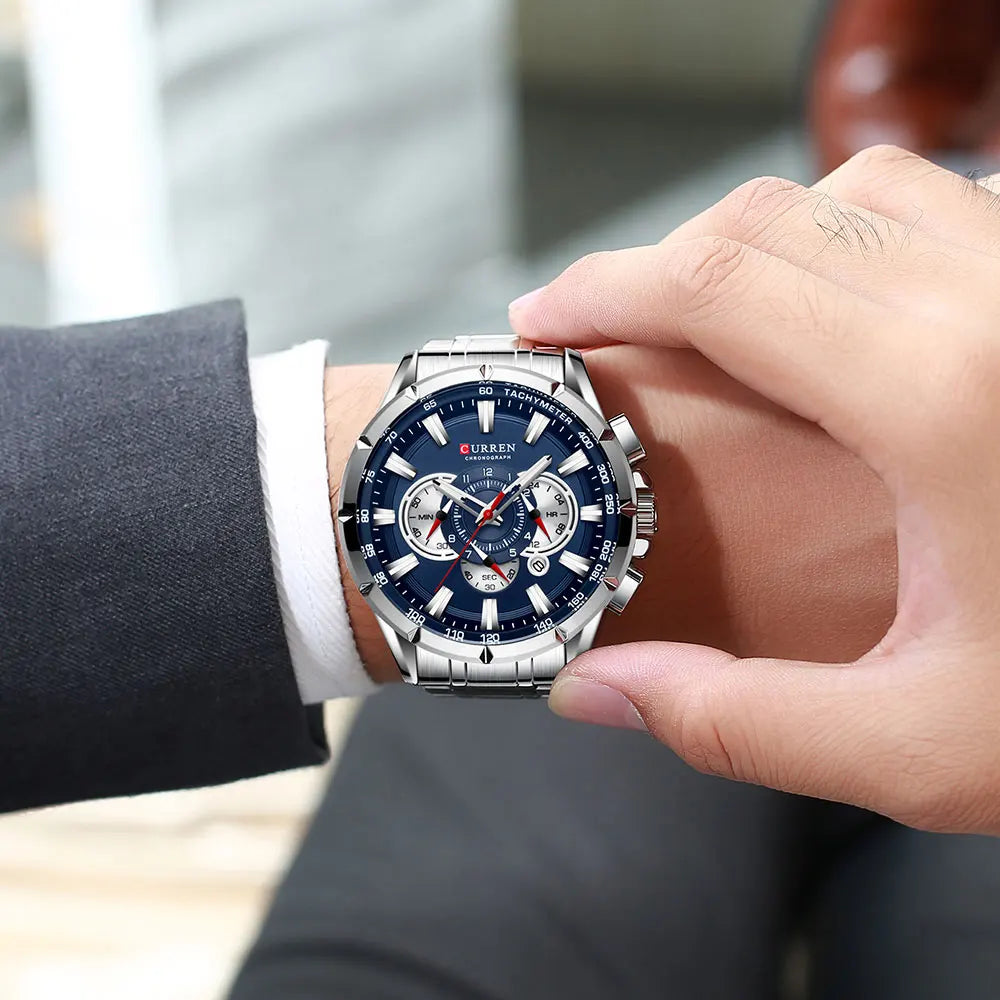 Casual Sport Chronograph Men’s Watch – Stainless Steel Band Quartz