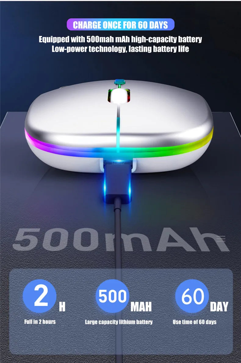 LED Wireless Bluetooth Mouse – USB Rechargeable RGB Silent Mouse
